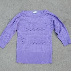 New York & Company dolman eyelet knit sweater purple XS